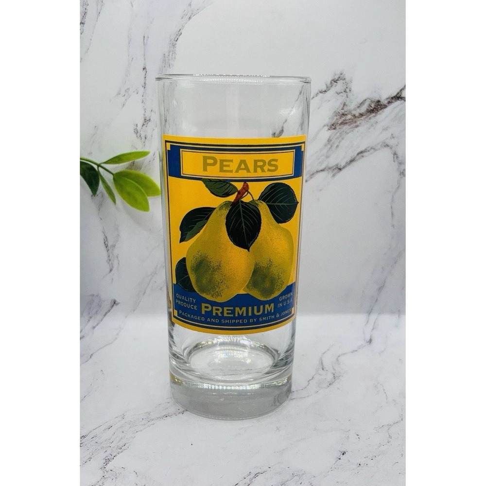 Vintage Pear Fruit Crate Label Highball Glass Retro Kitchen Tumbler 6.25"